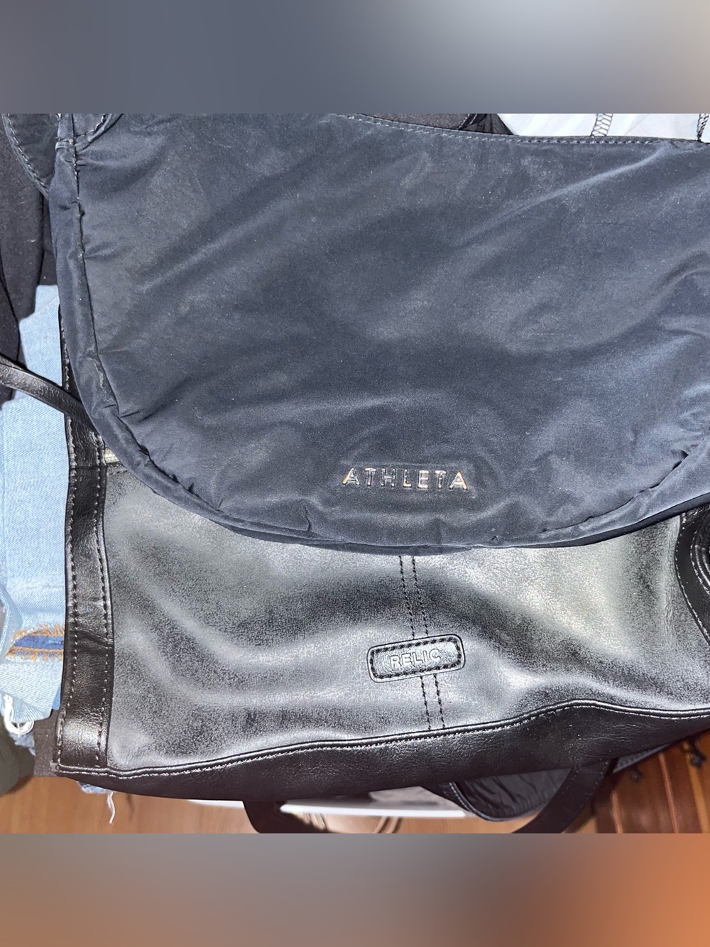 Athleta Black Nylon Crossbody Bag & 
Vegan Leather Relic Crossbody